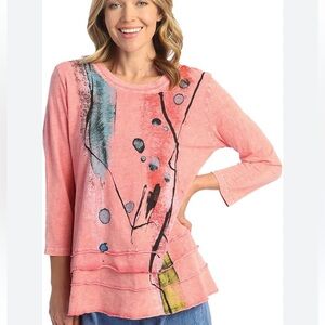 Jess & Jane Mineral Wash Tunic Top Size small Art to Wear Abstract Cotton